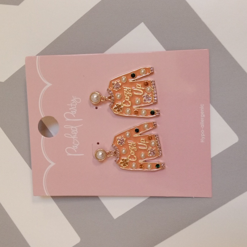 Nwt Festive & Fun Hypo Allergenic Jeweled Orange Cozy Sweater Earrings